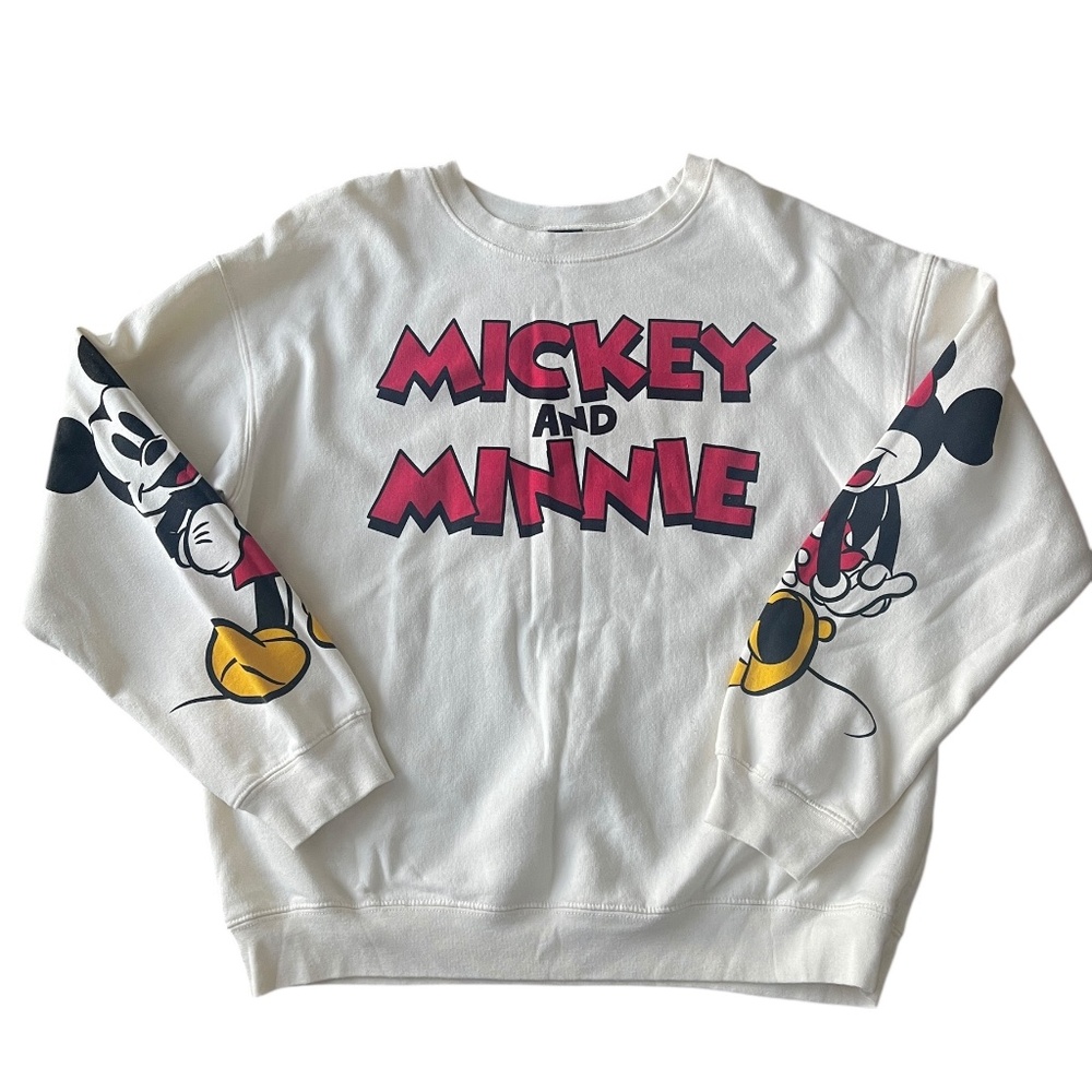 Disney Mickey And Minnie Mouse Sweatshirt Unisex Size XL(15-17) Cream Disney Top - Picture 5 of 14